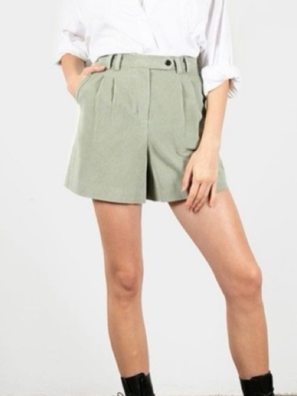 Frankie Shop green corduroy shorts